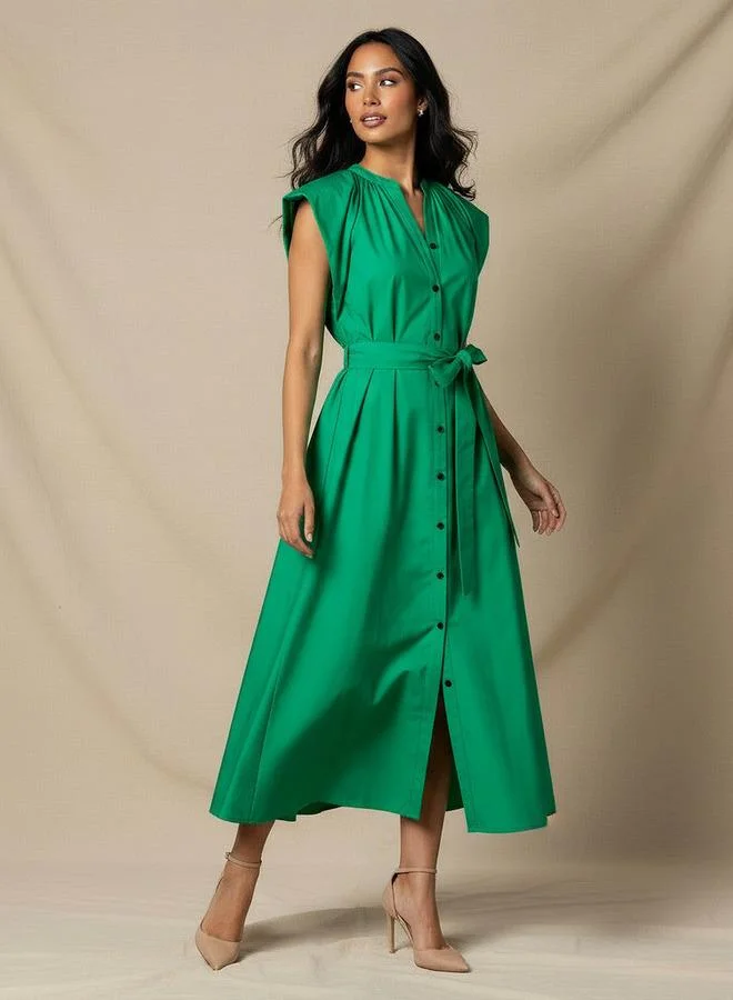 ايكونيك Iconic Plain A-line Women Dress with Tie-Up Belt